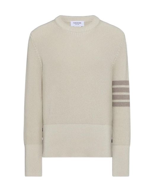 Thom Browne White Bar Knitted Jumper for men
