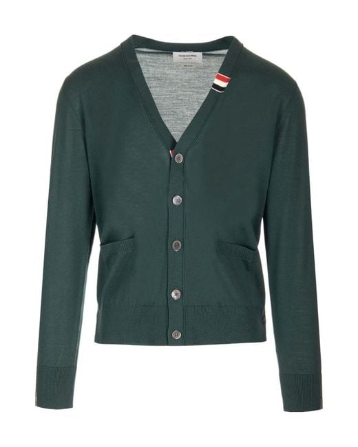 Thom Browne Green Button-Up Knitted Cardigan for men
