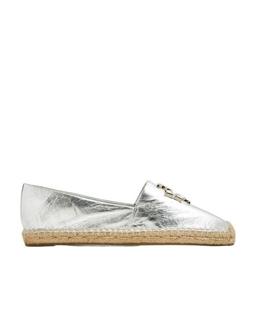 Tory Burch White Logo-Plaque Slip-On Loafers