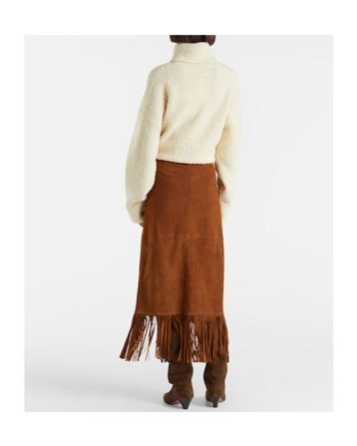 Polo Ralph Lauren Brown Fringed Suede Midi Skirt