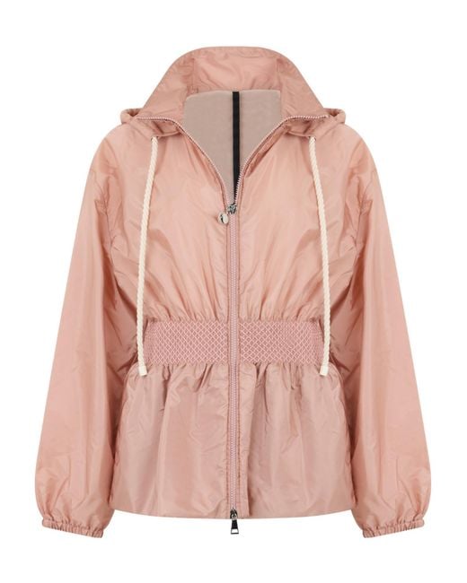 Moncler Pink Hooded Smocked-Waist Jacket