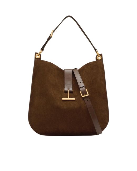 Tom Ford Brown Large T-Signature Shoulder Bag