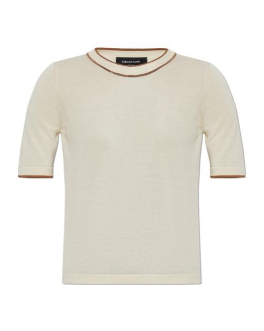 Fabiana Filippi White Contrast-Trim Knitted T-Shirt