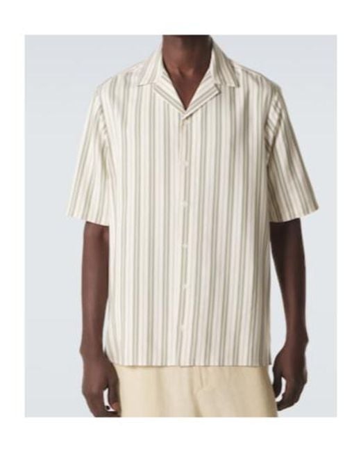 LeKasha White Striped Silk Bowling Shirt for men