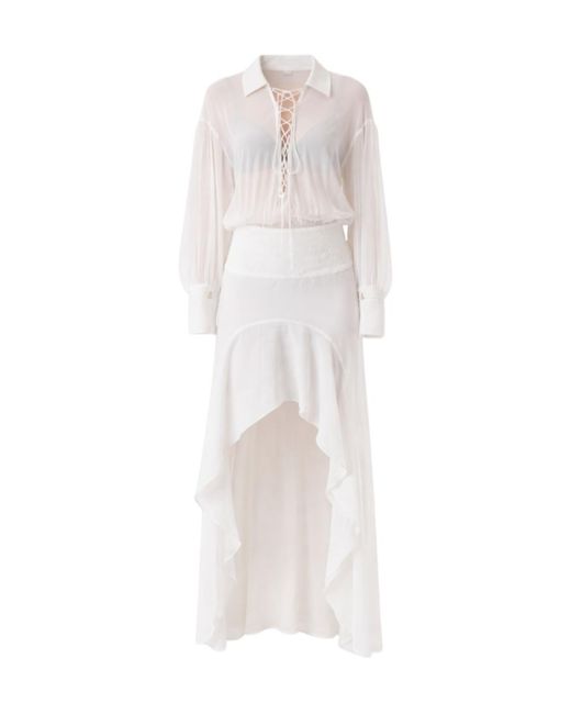 Patrizia Pepe White Lace-Trim High-Low Dress