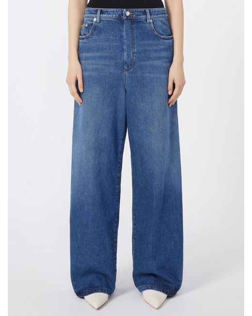 Sportmax Blue Gastone Logo-Patch Wide-Leg Jeans