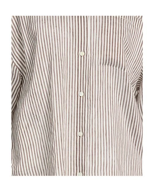 Brunello Cucinelli Gray Striped Long Shirt