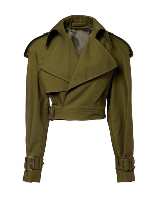 Wardrobe NYC Green Lapel Cropped Twill Trench Coat