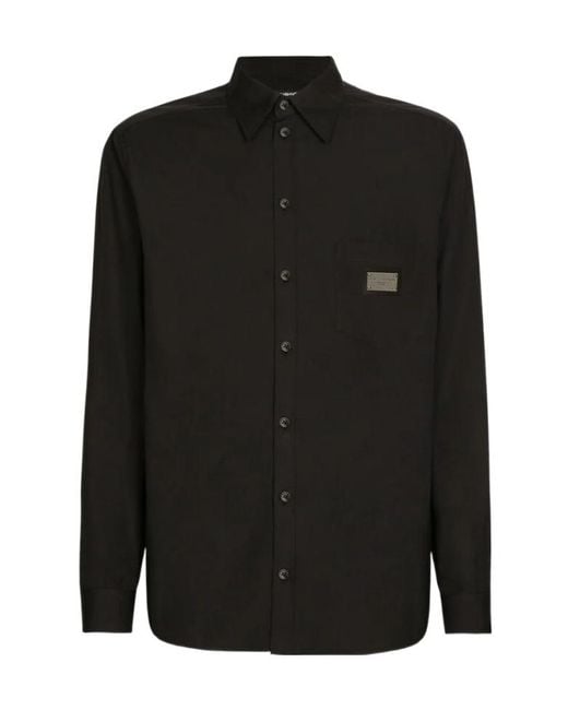 Dolce & Gabbana Black Cotton Martini-Fit Shirt With Branded Tag for men
