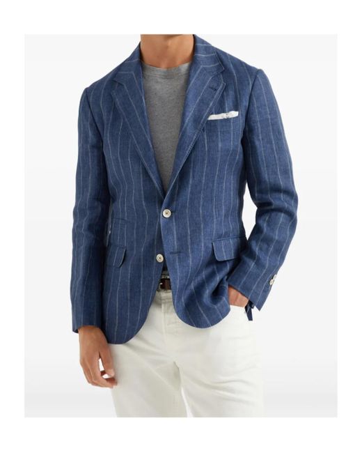 Brunello Cucinelli Blue Twill Blazer for men