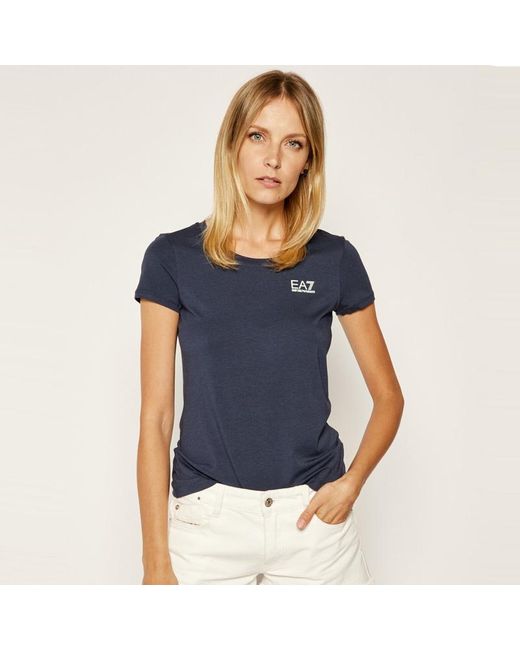 EA7 Blue T-Shirt With Round Neck And Short Sleeves