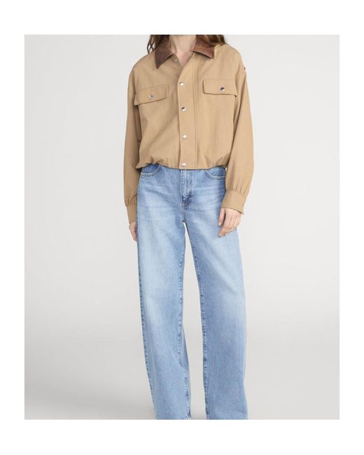FRAME Brown The Leather Collar Bubble Jacket