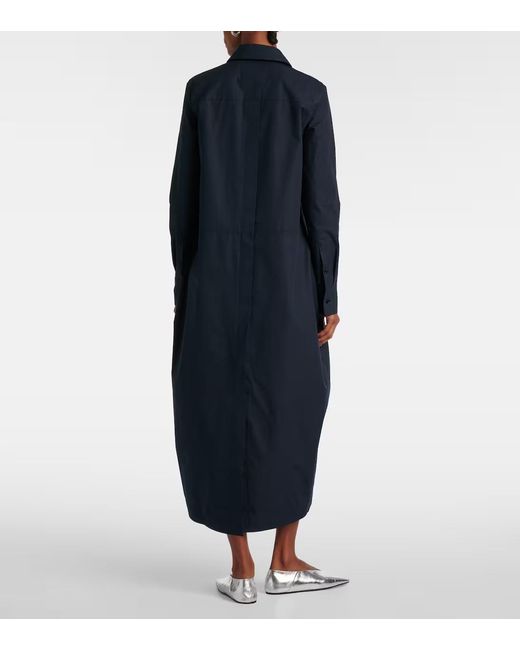 Jil Sander Blue Gathered Cotton Poplin Shirt Dress