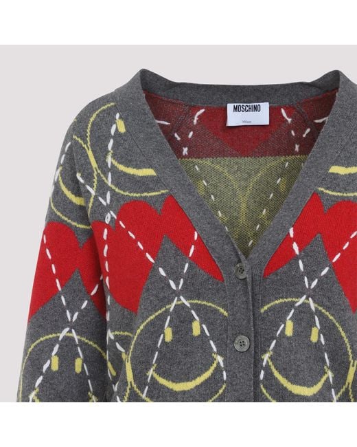 Moschino Red V-Neck Knitted Cardigan