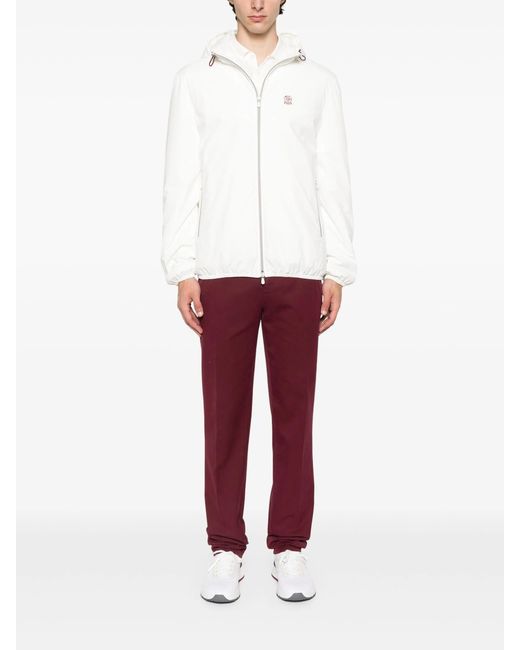Brunello Cucinelli White Hooded Zip-Fastening Jacket for men
