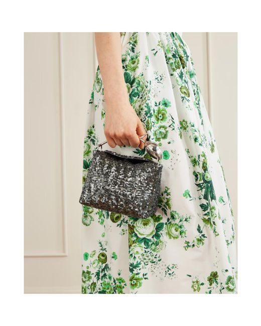 Erdem Gray Bloom Sequin Clutch