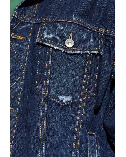 DSquared² Blue Buttoned Distressed Denim Jacket for men