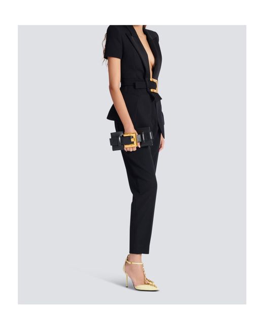 Balmain Black Wool Blazer With Decorative Belt
