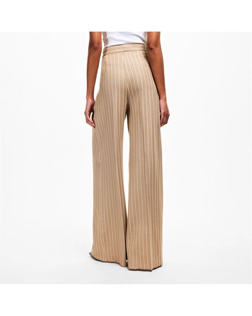 Max Mara Natural Knitted Wide-Leg Casual Pants