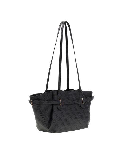 Guess Black Yesba Monogram-Pattern Buckle-Detail Tote Bag