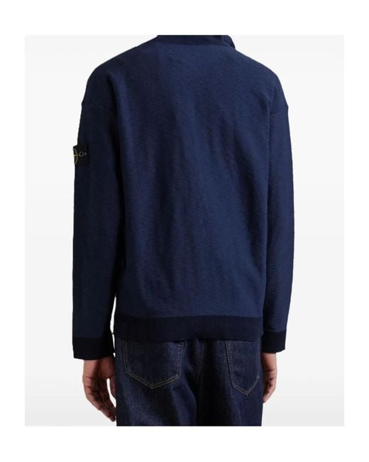 Stone Island Blue Logo-Appliquéd Zip-Up Sweater for men