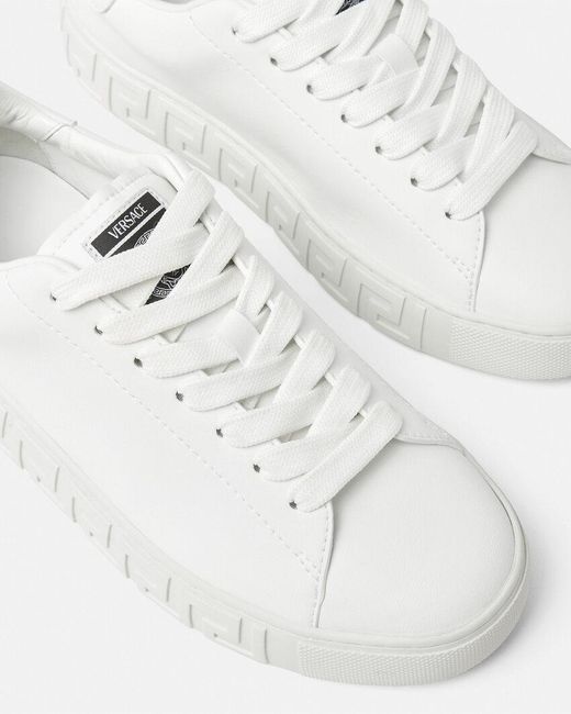 Versace White Greca-Embossed Lace-Up Sneakers