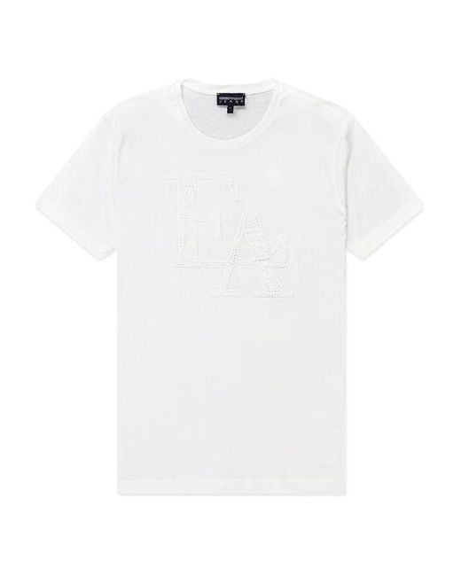 Emporio Armani White Logo Embroidered T-Shirt for men
