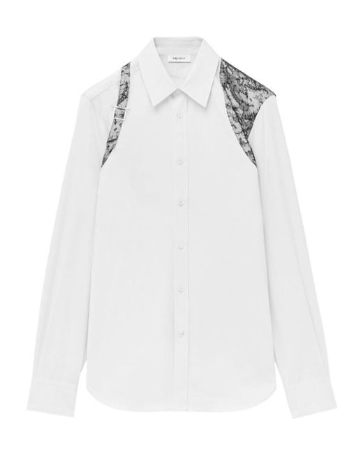 McQueen White Floral Lace Harness Shirt for men