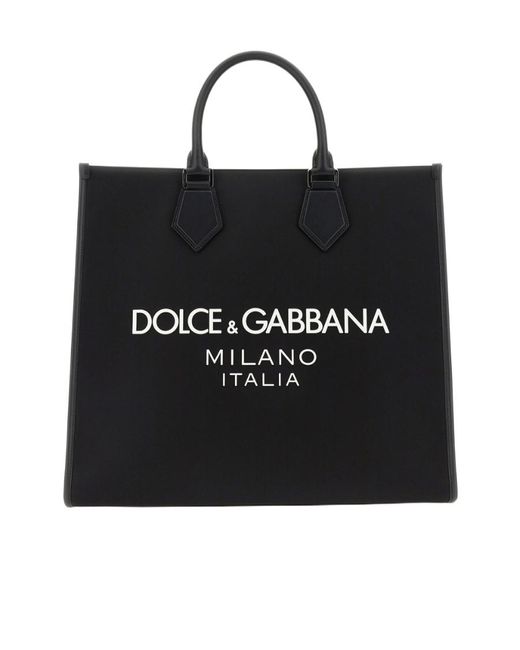 Dolce & Gabbana Black Logo Rubberized Large Shopper Bag for men