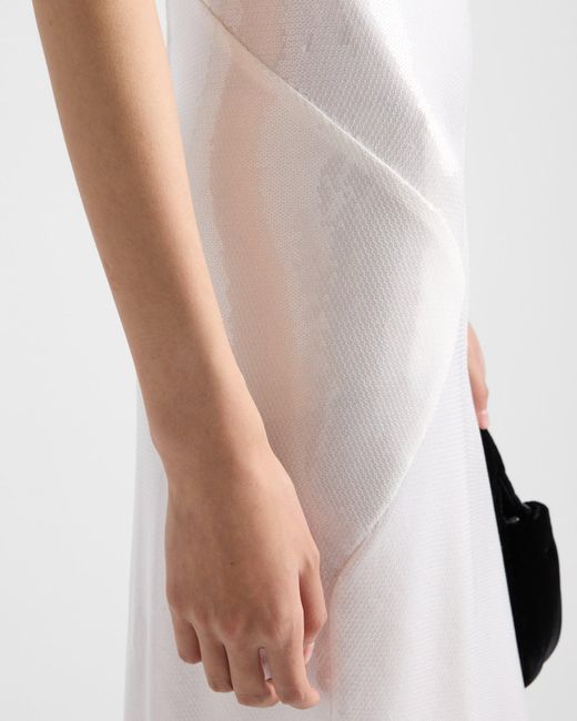 Prada White Sequined Satin Jersey Dress