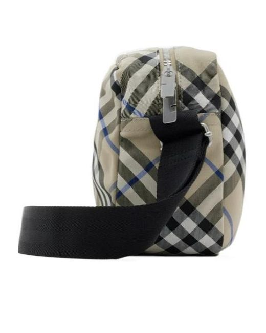 Burberry Gray Checked Logo Detailed Crossbody Bag for men