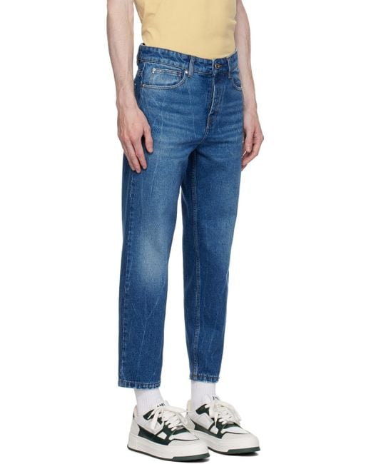 AMI Blue Logo Patch Straight-Leg Jeans for men