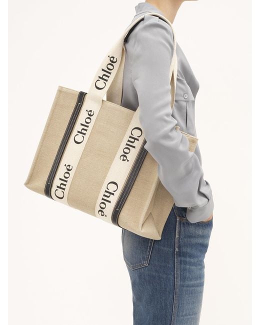 Chloé Natural Chloé Woody Logo Strap Shoulder Bag