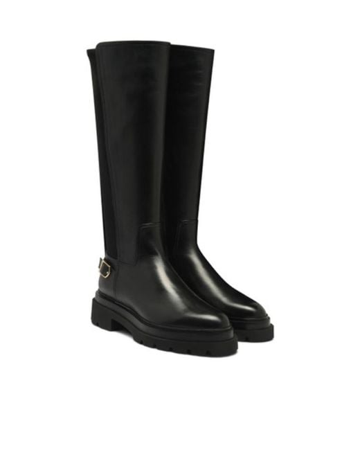 Santoni Black High Leather Boots