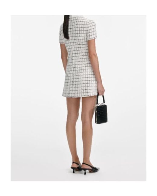 Self-Portrait White Check Boucle Mini Dress