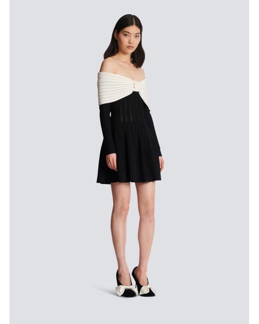 Balmain Black Off-The-Shoulder Skater Dress