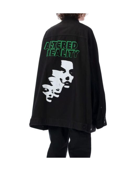 Raf Simons Black Graphic-Print Denim Jacket for men