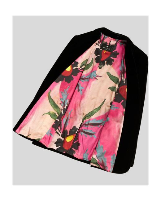 Etro Black Single-Breasted Velvet Blazer