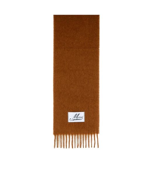 Marni Brown Logo Patch Fringed Scarf for men