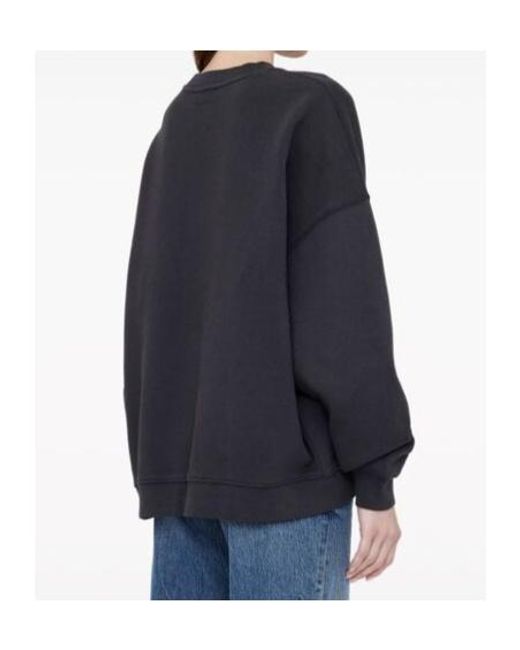 Anine Bing Black Miles Logo-Printed Crewneck Sweatshirt