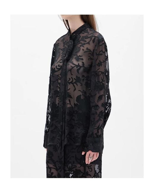 Ann Demeulemeester Black Dien Neck-Tie Floral Shirt