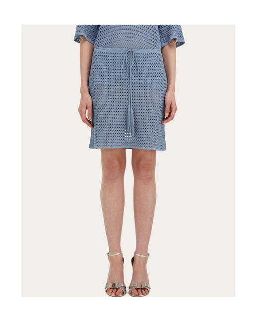 Ferragamo Blue Short Skirt With Open Weave Knit