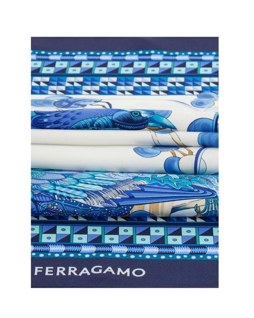 Ferragamo Blue Animal-Print Scarf