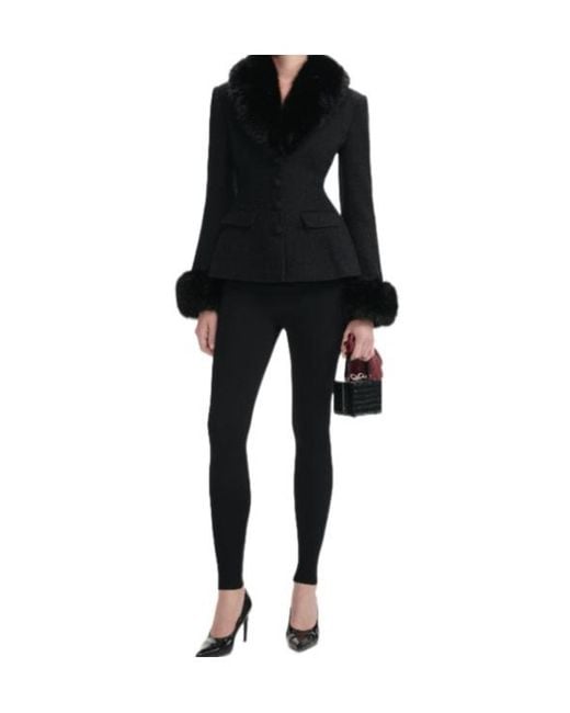 Self-Portrait Black Tailored Boucle Fur Jacket