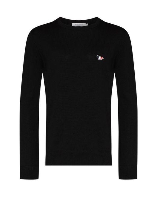 Maison Kitsuné Black Logo Embroidered Sweater for men