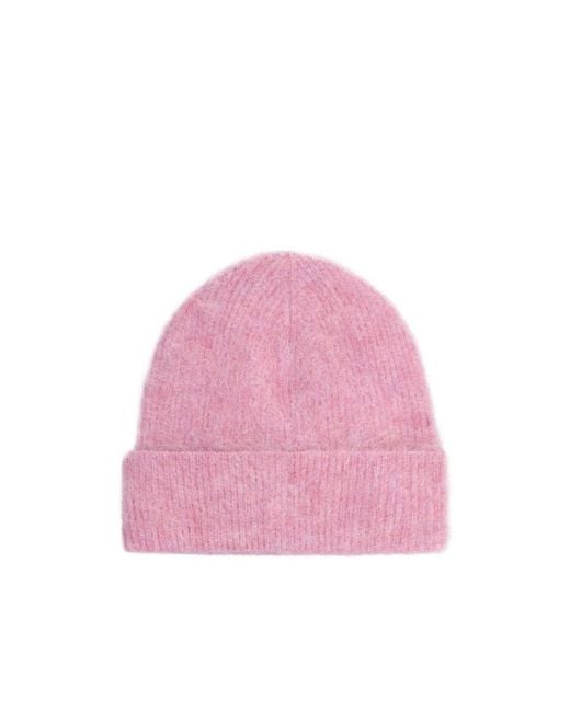 Isabel Marant Pink Logo Patch Ribbed-Knit Beanie
