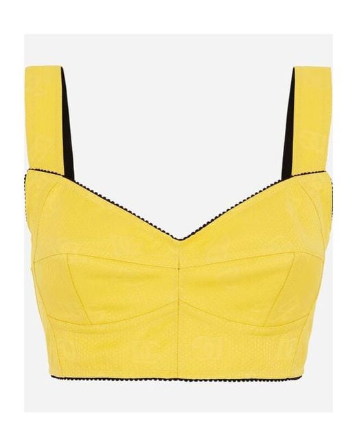 Dolce & Gabbana Yellow All-Over Dg Logo Jacquard Corset Top