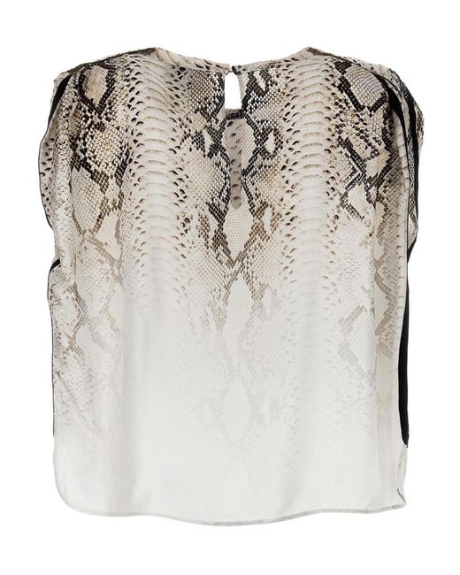 Nude White Snake Print Bloshirt