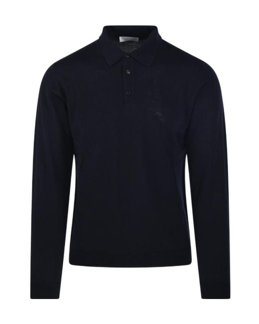 Roberto Collina Blue Long-Sleeve Knitted Polo Shirt for men
