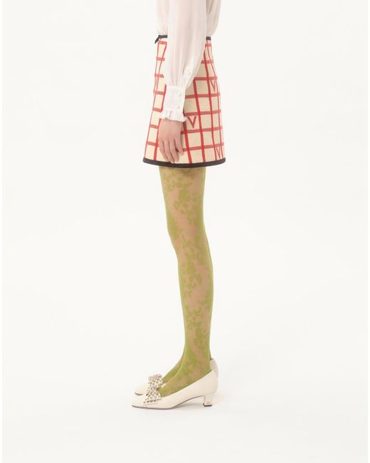 Valentino Red Grid-Patterned Bow Detailed Mini Skirt